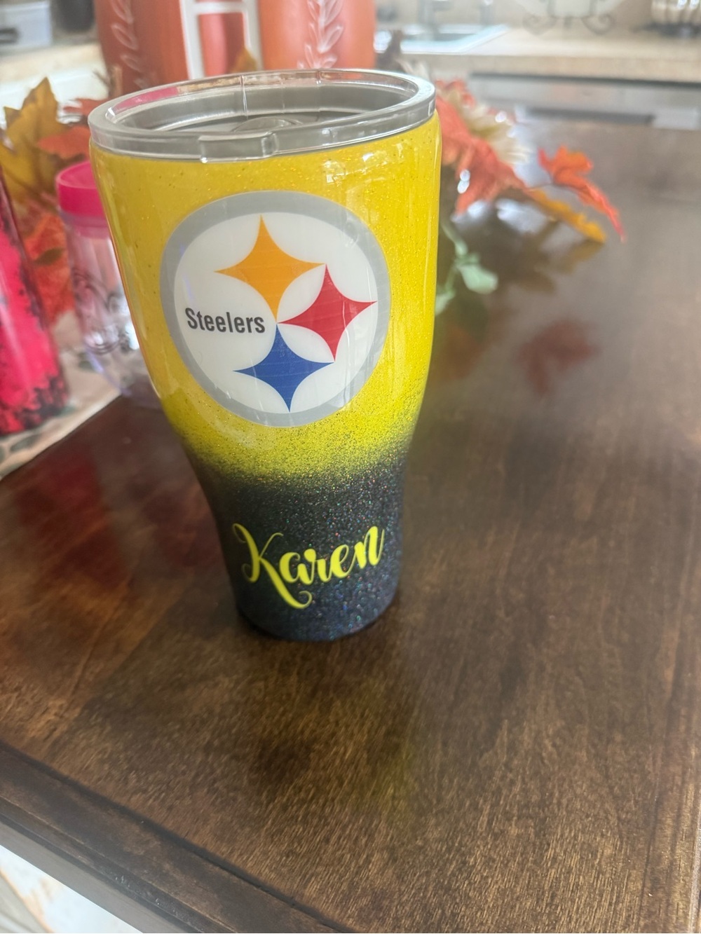 Personalized Steelers Yellow and Black Glitter Tumbler by